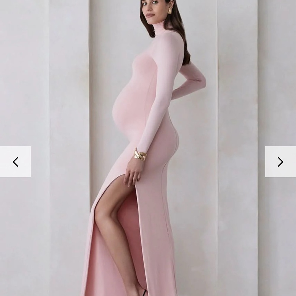 Elegant Pink Long Sleeve Maternity Dress